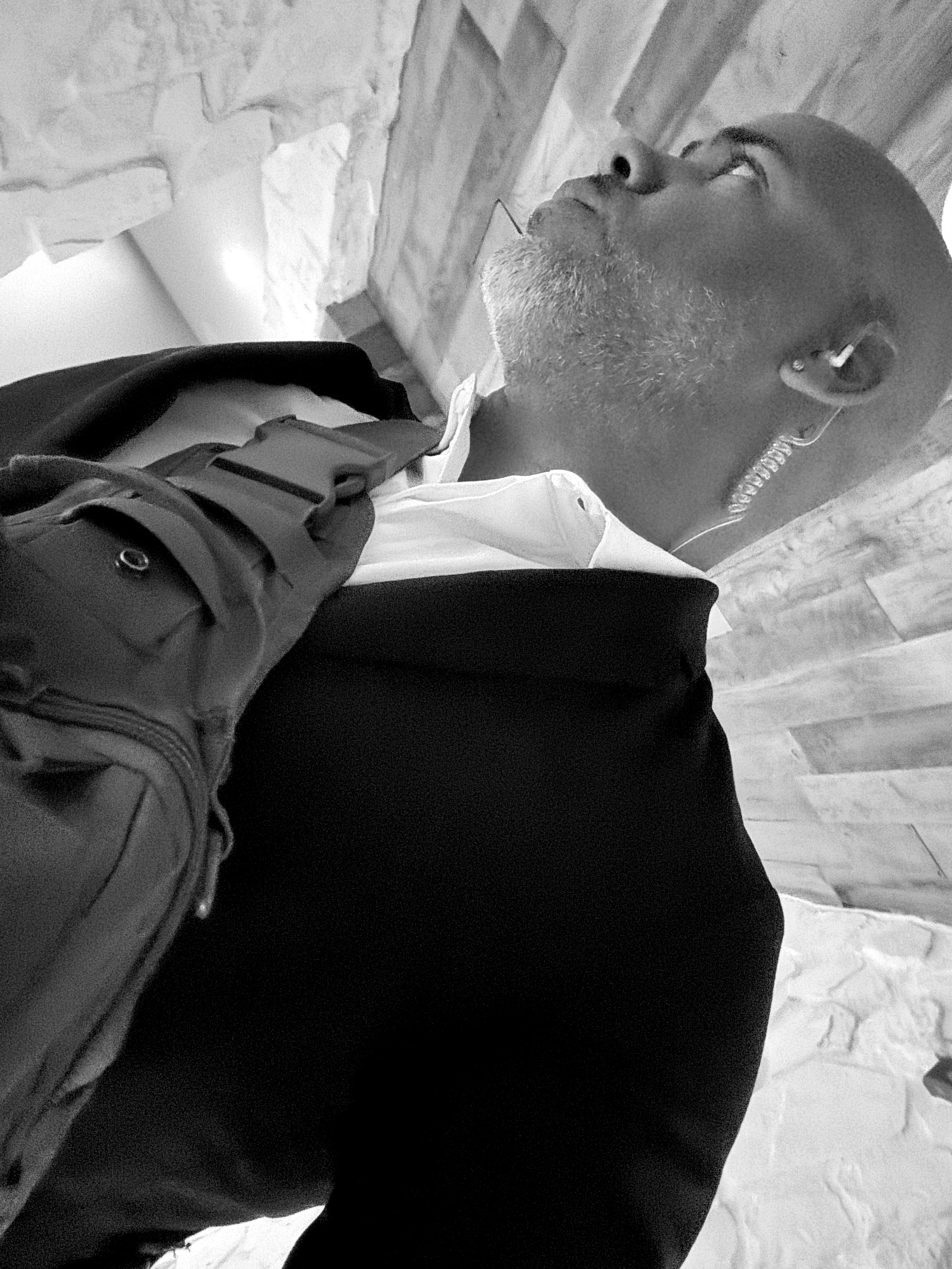 Close-up of Felix with earpiece and communications equipment